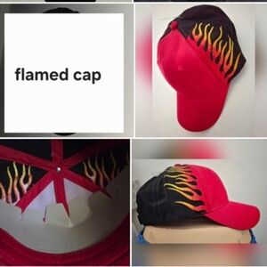 Kids Red & Black Flame Cap with Yellow Accent